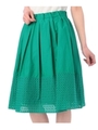 ウィンドウペン風レース切り替えフレアスカート/ダークグリーン(023)