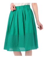 ウィンドウペン風レース切り替えフレアスカート/ダークグリーン(023)
