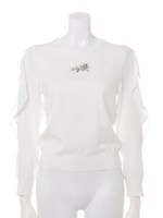 ブローチ付デザインスリーブニット/ピンク