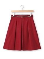 ベルト付タックフレアスカート/ダークグレー(013)