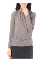 ボーダーハイネックギャザーカットソー/ライトベージュ(351)