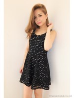 ボーダーレースタンクワンピース/O/WHT