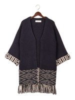 ★JC C/AC トライバル柄 ロングカーデ/NAVY