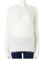 シャギーVネックロングニット/ベージュ