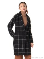 ラインチェックシングルチェスターコート/ネイビーオレンジ