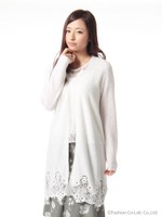 レース切替ロングカーディガン/シロ