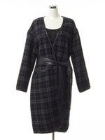 ダブルクロスチェックガウンコート/ブラック