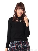 ビジュー調フェイクネックレス付きトップス/グレー
