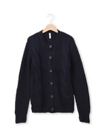 ケーブル編みローゲージニットカーディガン/ネイビー(093)