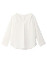 ノーカラーVネックデシンシャツ/ネイビー(093)