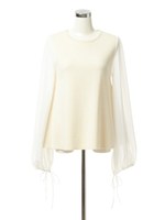 バルーンスリーブW編みニットプルオーバー/ホワイト