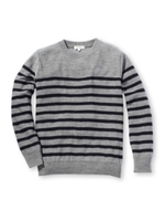 ヘリンボンボーダープルオーバーニット/ダークグレー(013)