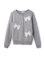 リボンつきボーダーニットカーディガン/ライトグレー(911)