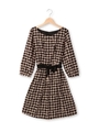 リボン千鳥格子ワンピース/ブラック(119)