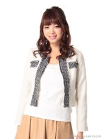 レース半袖トップス＋Mixツイードジャケット/ブラック