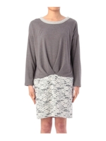 無地×レースチェック切り替えワンピース/グレー(512)