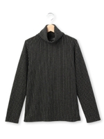 杢調ストライプタートルネックカットソー/ブラック(319)