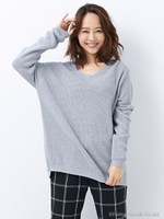 C・畦V/Nチュニック/ニット/グレー／モク