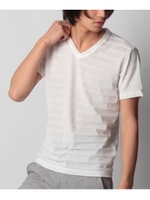 Vネックボーダーカットソー/ベビーピンク(071)