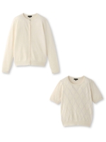 [L]ダイア柄半袖ニット+カーディガンセット/ホワイト(002)