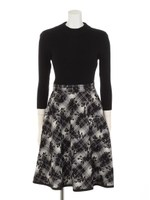 ニット×ジャガードチェックワンピース/生成