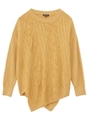 フロント編み地ミックスドロップショルダーニット/イエロー系(033)