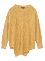 フロント編み地ミックスドロップショルダーニット/イエロー系(033)