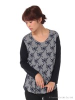 リボンアーガイルプリントカットソー/杢グレー