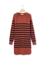 肩釦つきボーダーニットワンピース/ボルドー(364)