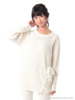 裾レースアップ畦ニットＰＯ/ホワイト