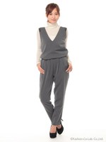 Vネックオールインワン/ブラック