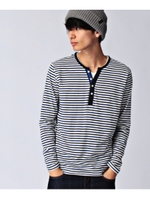 スラブ天竺ボーダーヘンリーネックカットソー/ボルドー(364)