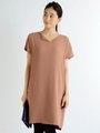 スリットネックサックワンピース/キャメル
