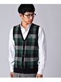 ビッグチェックニットベスト/ブルー系(094)