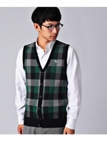 ビッグチェックニットベスト/ブルー系(094)