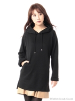 フード付きレース切替サイドスリットプルオーバー/ブラック