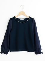 衿ぐり花モチーフプルオーバー/ネイビー