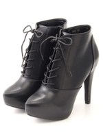 【R&E】インストームレースアップヒールショートブーツ/ブラック