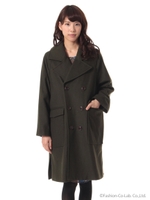 ウールメルトン×チェックフラワー裏地コート/ブラック