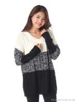 カラー切替V/Nニットチュニック（25thThanks企画）/ブラック