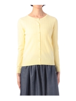 ストライプ編みクルーネックニットカーディガン/レモンイエロー(031)