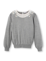 チュール切り替えお花つきニット/ブルー系(095)