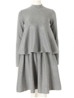 フレアニットトップス×フレアニットスカートセットアップ/グレー