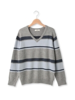 マルチボーダーVネックニット/ライトグレー(311)