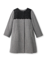 レース切り替えノーカラーシャギーコート/ブラック(019)