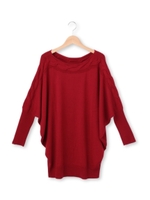 ケーブル編み切り替えドルマンスリーブニット/レッド(062)