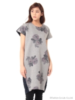 コットンダンボールローズプリントワンピース/ベージュ