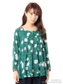 レーヨンローンスワニードットプリントブラウス/グリーン