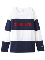 X-GIRL×CHAMPION STRIPED L/S TOP/チャコール