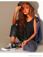 ストライプ オールインワン/カーキ(014)